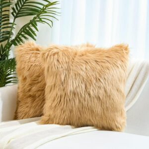 decorUhome Faux Fur Plush Throw Pillow Covers, 2-Pack