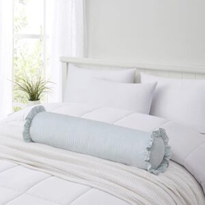 Home Decor Collection 8 x 36 inch Blue Striped Ruffle Bolster Pillow